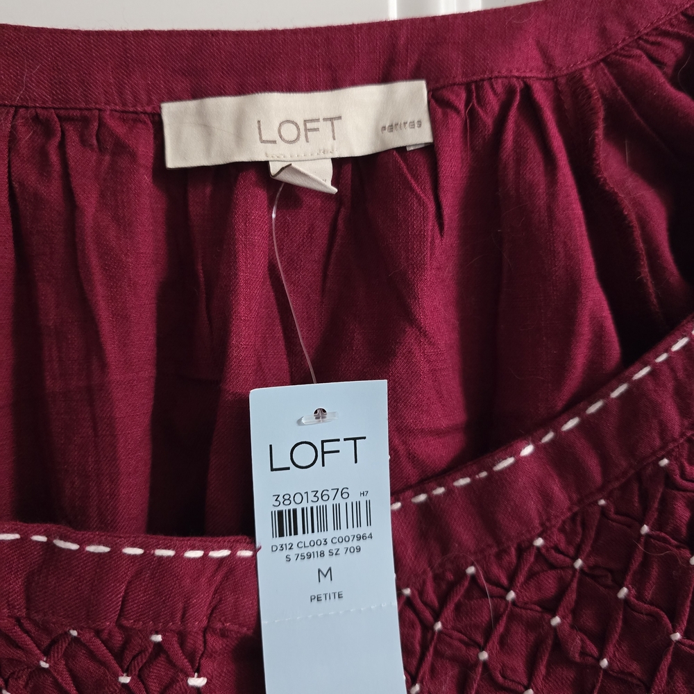 LOFT Deep Red Top with Stitching